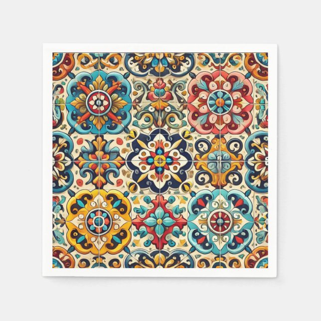 Färgfärgad sommarröd, Gult och blå Fiesta Pappersservett (Framsidan)