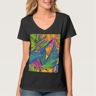 Färgfärgad, stor, tropiska löv, vattenfärgmålning t shirt