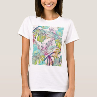 Färgfärgad, stor, tropiska löv, vattenfärgmålning t shirt