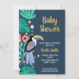 Färgfärgad Tropical Toucan Bird Flowers Baby Showe Inbjudningar