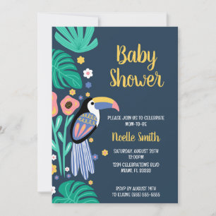 Färgfärgad Tropical Toucan Bird Flowers Baby Showe Inbjudningar