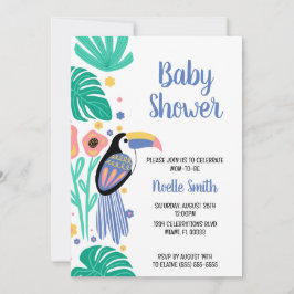 Färgfärgad Tropical Toucan Bird Flowers Baby Showe Inbjudningar