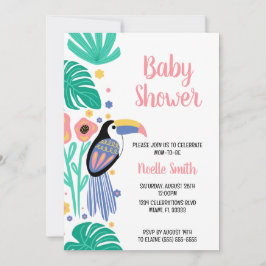 Färgfärgad Tropical Toucan Bird Flowers Baby Showe Inbjudningar