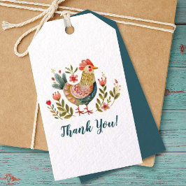 Färgfärgad vattenfärg Chicken Folk Art Tack Presentetikett