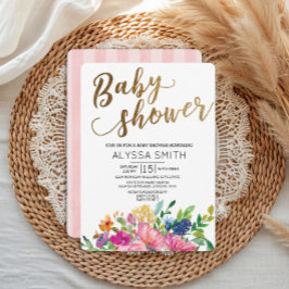 Färgfärgad vattenfärgad Blommigt Guld White Baby S Inbjudningar