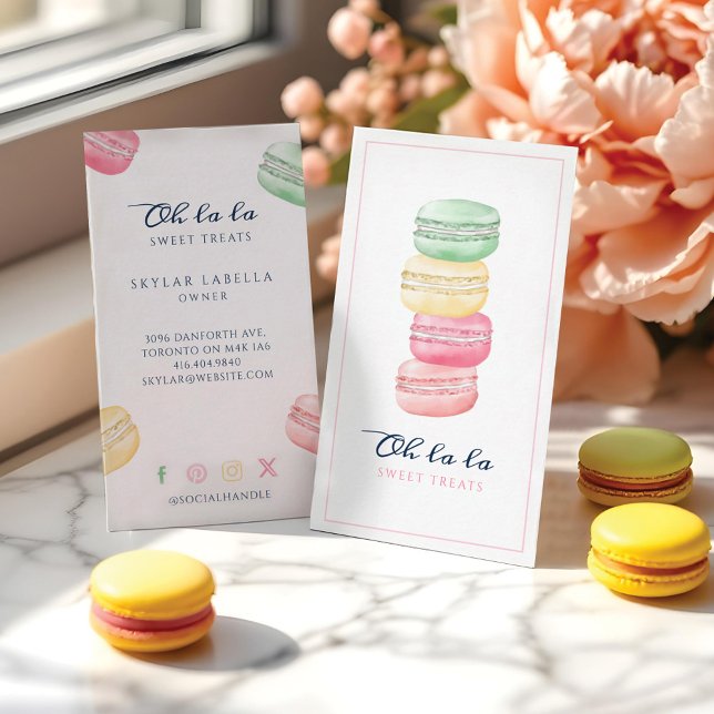 Färgfärgad vattenfärgad Fransk Macaron Bakery & Sw Visitkort (Vintage Santa Retro Pink Christmas Custom Monogram Wrapping Paper Sheets)