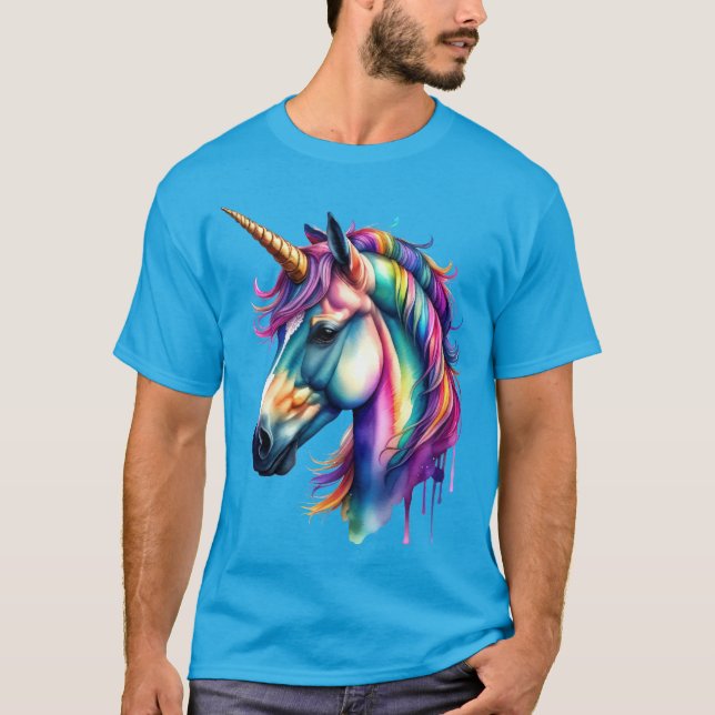 Färgfärgad vattenfärgad Unicorn T Shirt (Framsida)