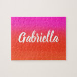 Färgfärgad vattenfärgsfärgad Rosa Monogram skript  Pussel<br><div class="desc">Färg vattenfärg i rött och Rosa med Monogram Script Namn</div>