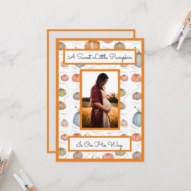 Färgfärgad vattenfärgspumpkin Patch babydusch Inbjudningar (Fram/Back In Situ)