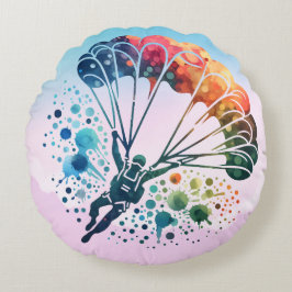 Färgfärgad vattensfärgad Skydiver Rund Kudde