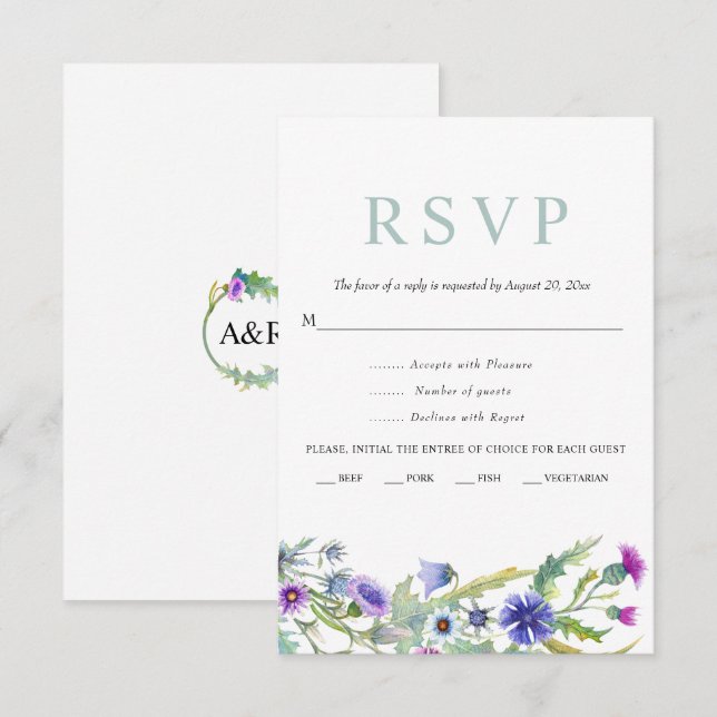 Färgfärgad vildblomma vår bröllop OSA kort (Fram/baksida)
