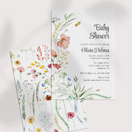 Färgfärgad Watercolor WildblommBaby Shower Inbjudningar