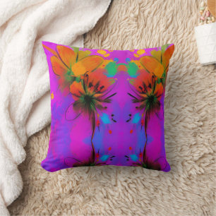 Färgfärgade blommor fuchsia orange violett kudde