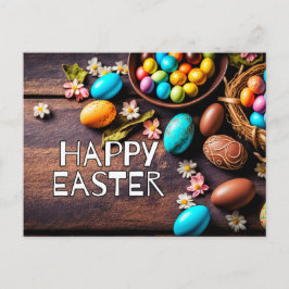 Färgfärgade dekorativa ägg Glad påsk Vykort