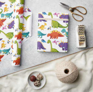 Färgfärgade dinosaurier-barn av tecknad, sömlösa m presentpapper