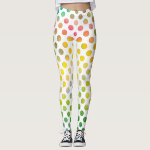 Färgfärgade vattenfärgade målade punkter på vitt leggings