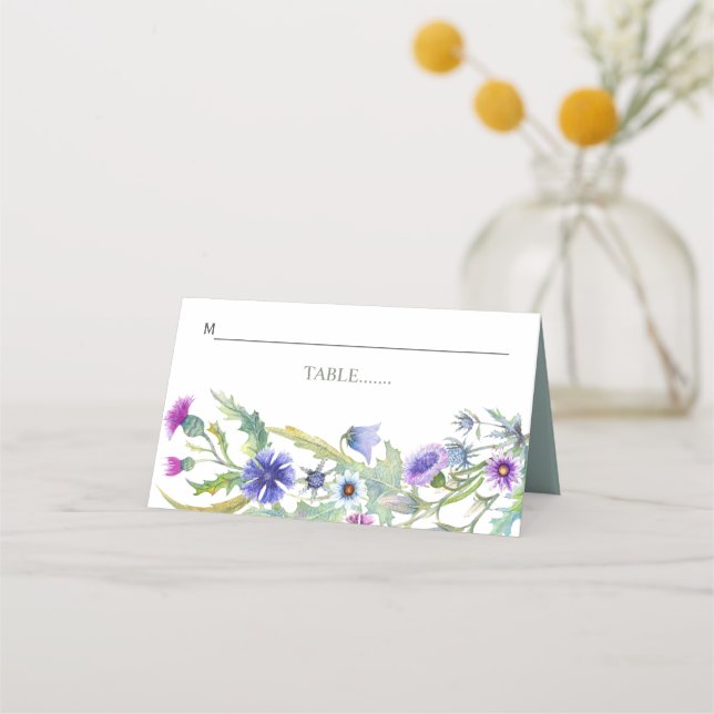 Färgfärgade vilda blommor bröllop eskort placeringskort (Framsida)