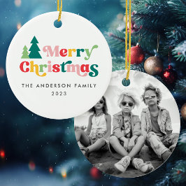 Färgfärgat återbildsteckensnitt för god jul träd julgransprydnad keramik