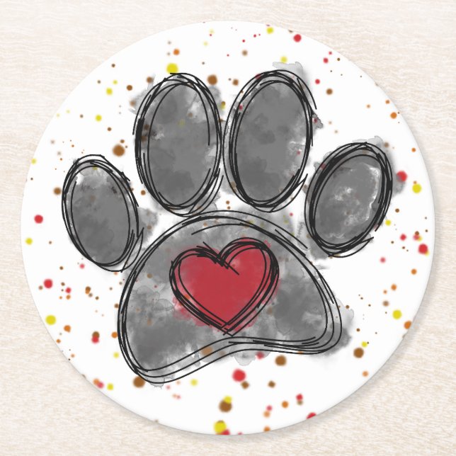 Färgfärgsplator för hund älskare Teckning Underlägg Papper Rund (Framsidan)