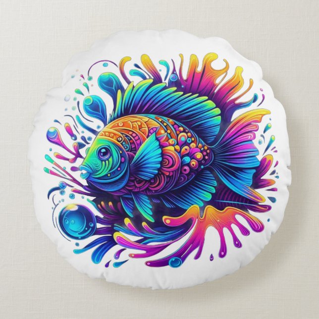 Färgfiskar Rund Kudde (Framsidan)