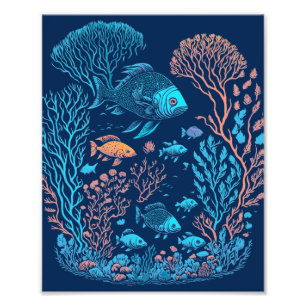 Färgfiskar under vatten och korallrev fototryck