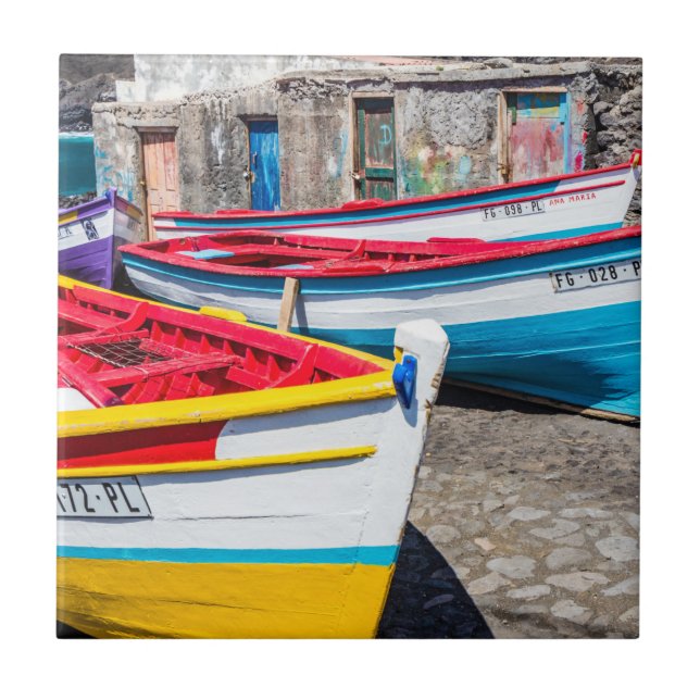 Färgfiskebåtar, Kap Verde Kakelplatta (Framsidan)