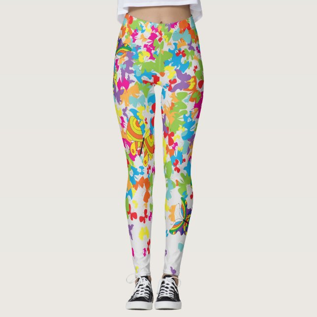Färgfjädrar 01.bw offWhite BG Leggings (Framsida)