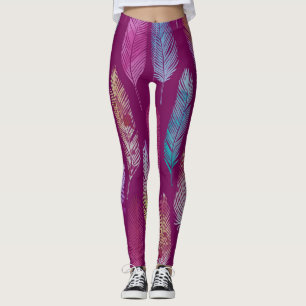 Färgfjädrar: lila bakgrund mönster. leggings