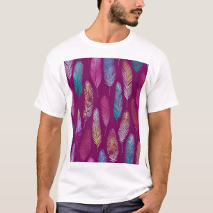 Färgfjädrar: lila bakgrund mönster. t shirt