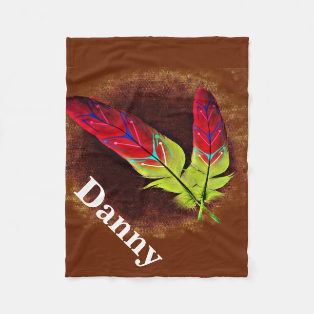 Färgfjädrar Native American Fleece Blanket (Framsidan)