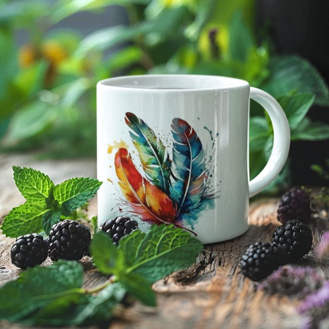 Färgfjädrar Native American vattencolor Kaffemugg (Skapare uppladdad)