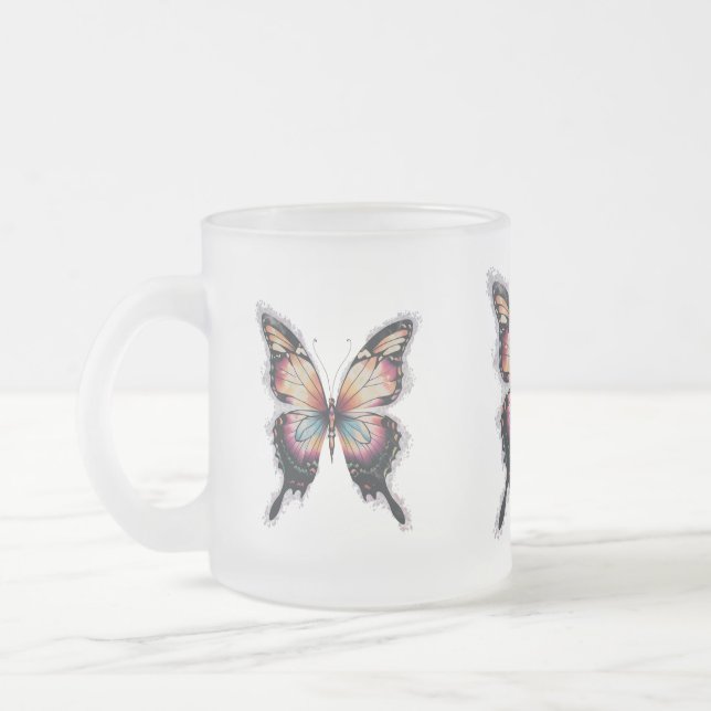 Färgfjäril, frostat glas Mugg (Vänster)