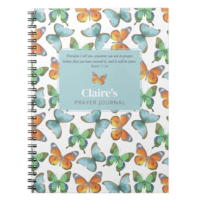 Färgfjärilar Anpassningsbar Prayer Journal Anteckningsbok (Framsidan)