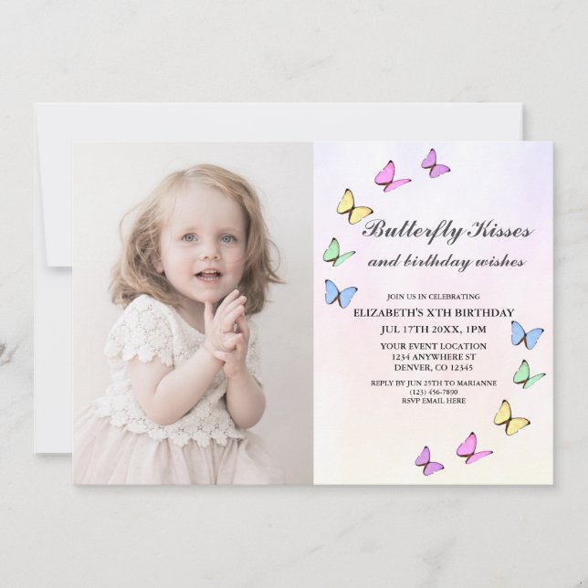 Färgfjärilar, födelsedag inbjudningar (Framsida)