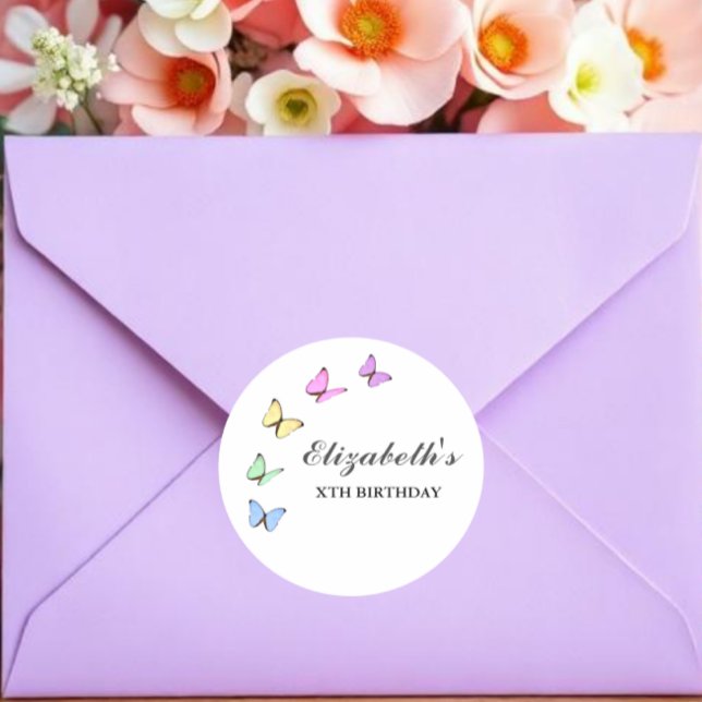 Färgfjärilar, födelsedag runt klistermärke (Skapare uppladdad)