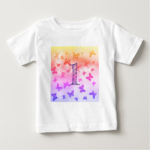 Färgfjärilar Hjärta 1:a födelsedag T Shirt