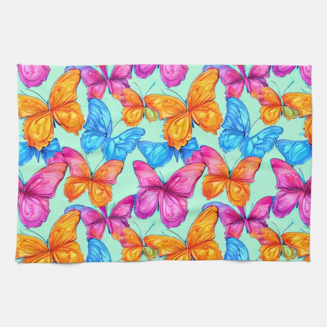 Färgfjärilar Mönster Kökshandduk (Horisontell)