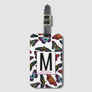 Färgfjärilar Vattenfärg Mönster Monogram Bagagebricka