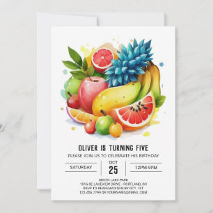Färgfläckad Banana Digital Fruits Birthday Inbjudningar