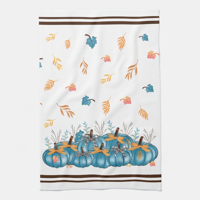 Färgfläckad blå Pumpkins Kitchen Towel Kökshandduk (Vertikal)