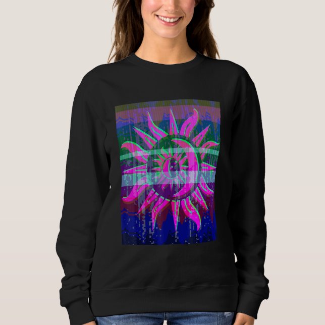 Färgfläckad bländad Sol Noise Vaporwave T Shirt (Framsida)