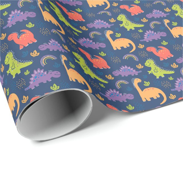 Färgfläckad cute Dinosaurs Mönster Presentpapper (Rullad Hörn)