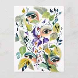 Färgfläckad Elegant Feminin Ögon Färgfull Löv Vykort