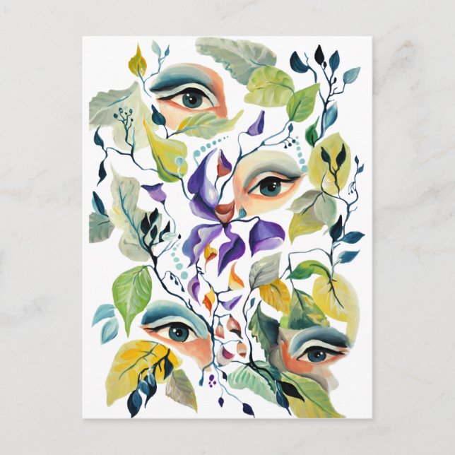 Färgfläckad Elegant Feminin Ögon Färgfull Löv Vykort (Framsida)