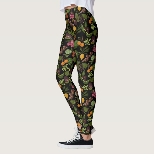 Färgfläckad exotisk tropisk frukt Mönster Leggings (Vänster)