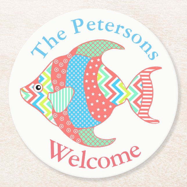 Färgfläckad fiskAnpassningsbar Papper Underlägg Rund (Framsidan)