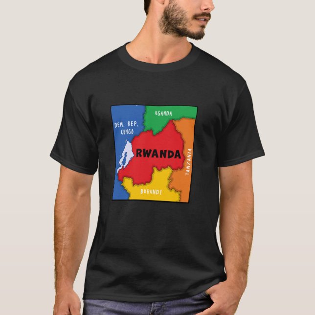 Färgfläckad förenklad Rwanda karta, grannland T Shirt (Framsida)