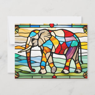 Färgfläckad glasmosaic Elephant Vykort