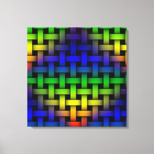 Färgfläckad Grönt Blåromb Weave Mönster Art Canvastryck