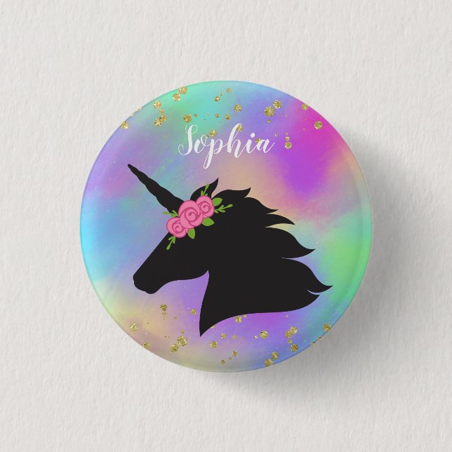 Färgfläckad Guld-Personlig Unicorn Knapp (Framsida)
